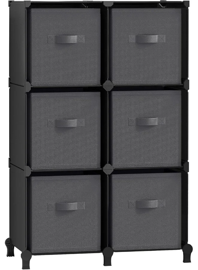 Premium 6-Cube Storage Organizer Unit with Collapsible Fabric Bins (Ink Black and Dove Grey, 30x30x30 cm) liomw