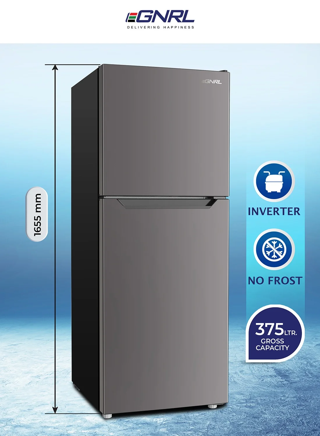 EGNRL Double Door Refrigerator Inverter No Frost Energy Efficient Fridge (Dark Silver, 243L Net Capacity) jihd4