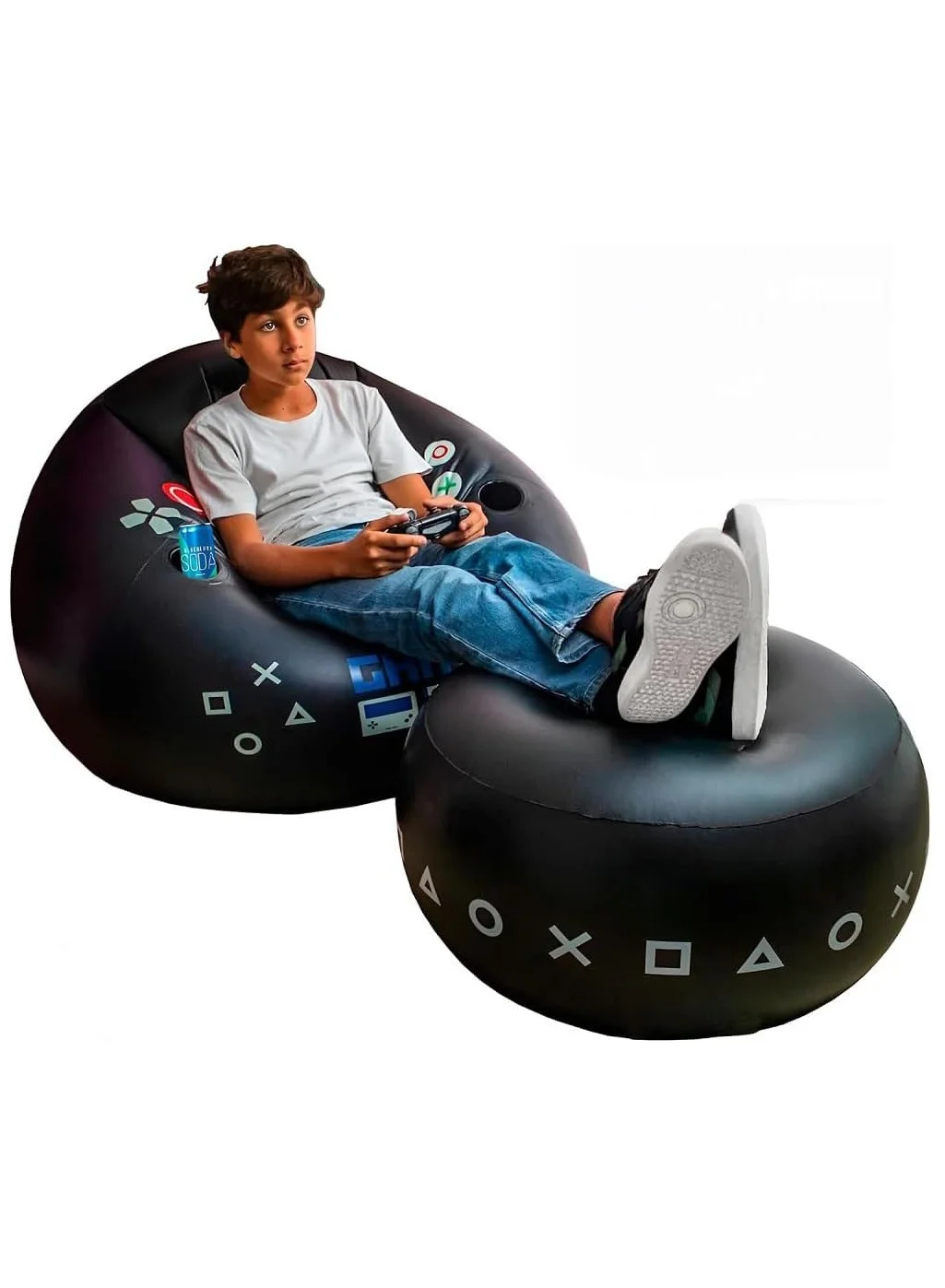 WALALLA Foldable Inflatable Lounge Chair with Cup Holders and Side Pocket (2 Pack, Grey) rd10w