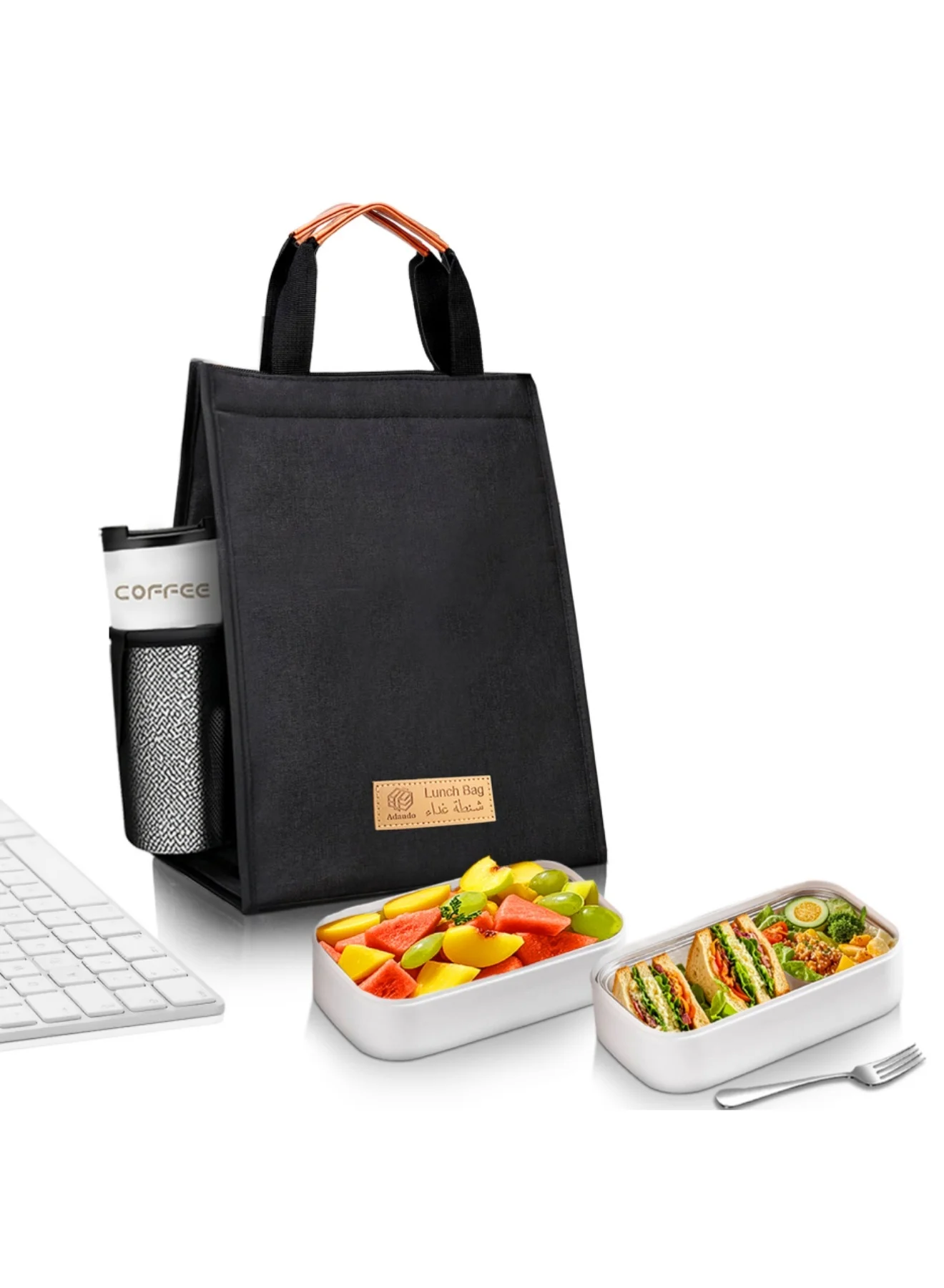 Adando Insulated Lunch Bag Waterproof 600D Oxford Cloth Cooler Tote for Office Work School (Black, Large) 392dk