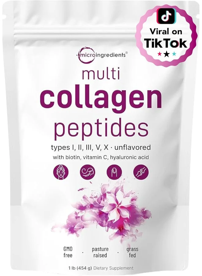 Micro Ingredients Multi Collagen Peptides Powder with Biotin, Hyaluronic Acid and Vitamin C (Unflavored, 454g) 9mtrh