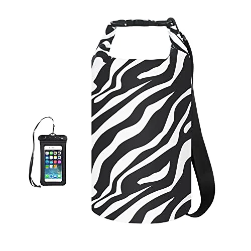OMGear Waterproof Dry Bag Backpack with Phone Pouch (Zebra, 10L) Floating Dry Sack for Kayaking Boating Sailing Rafting Hiking Camping ie3io