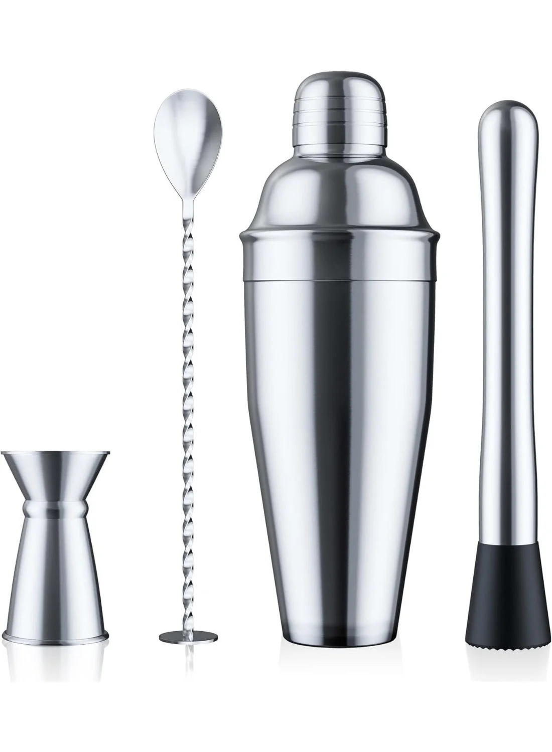 Premium Cocktail Shaker Set Professional Bartender Kit with Built-in Strainer Muddler Jigger and Mixing Spoon (Silver, 710 mL) jcxy4