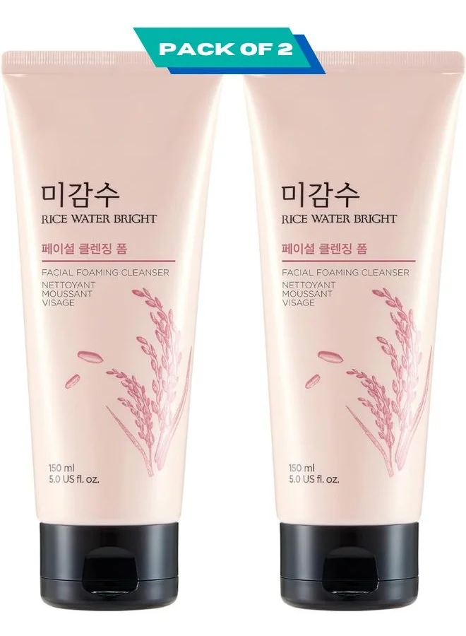 THE FACE SHOP Rice Water Bright Facial Foaming Cleanser (Premium Korean Skincare, Pack of 2, 300 mL) wloqt