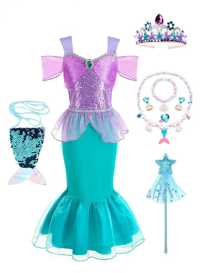 DURKU Mermaid Princess Costume Set with Accessories for Girls (Multicolor, 120 cm) g3gjf