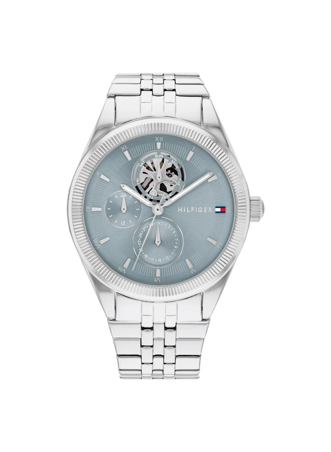 Premium Round Analog Quartz Watch for Women Blue Sunray Dial Stainless Steel (Blue, 38mm) uv5vq