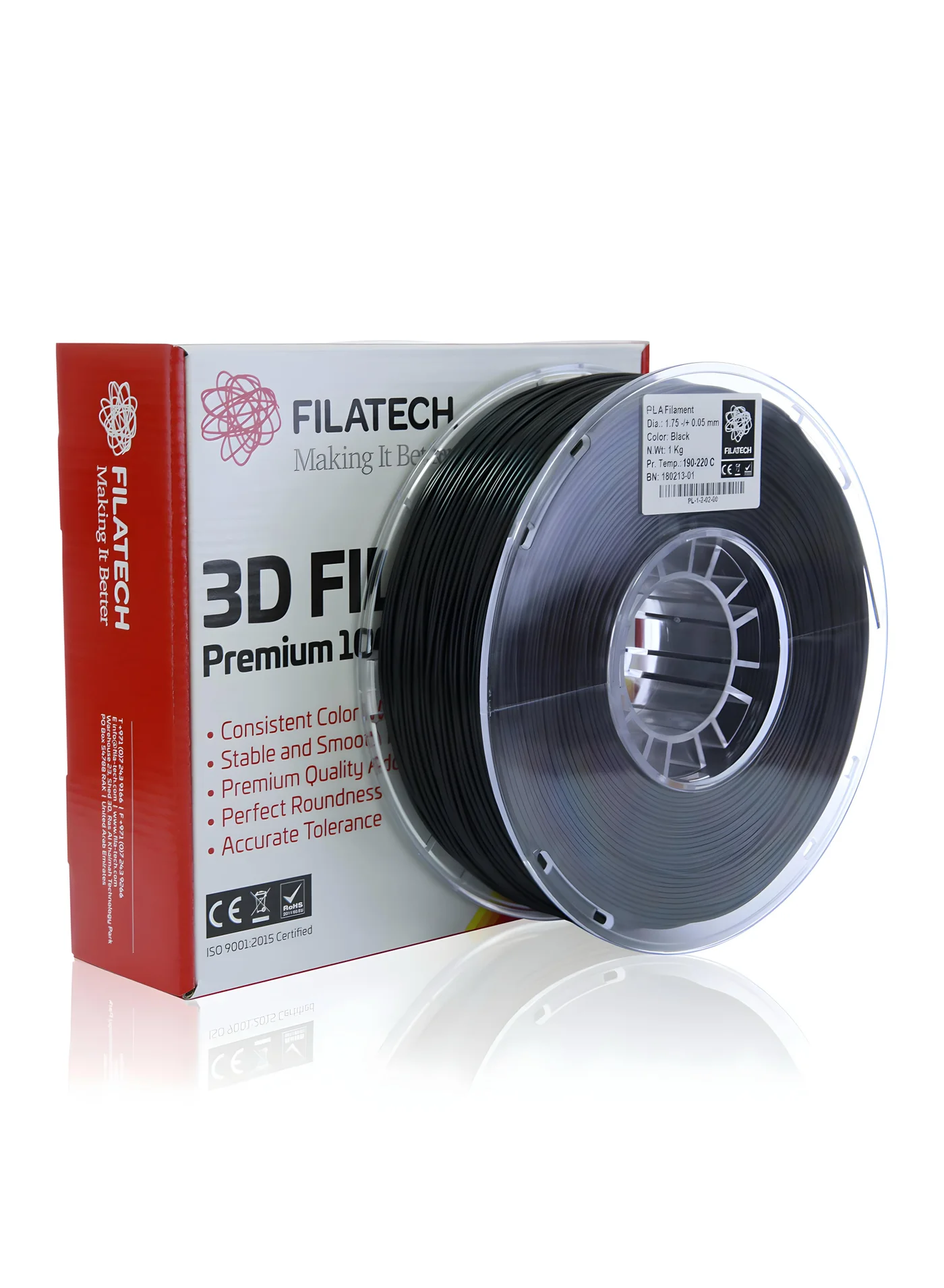 Filatech Premium PLA 3D Printing Filament (Black, 1 kg) High-Precision Material for Professional Prototyping 0zf5y