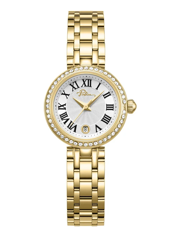 POLICE Denali Women Analog Watch with Silver Dial and Gold-Plated 316L Stainless Steel 5-Link Bracelet (36mm) toaiz