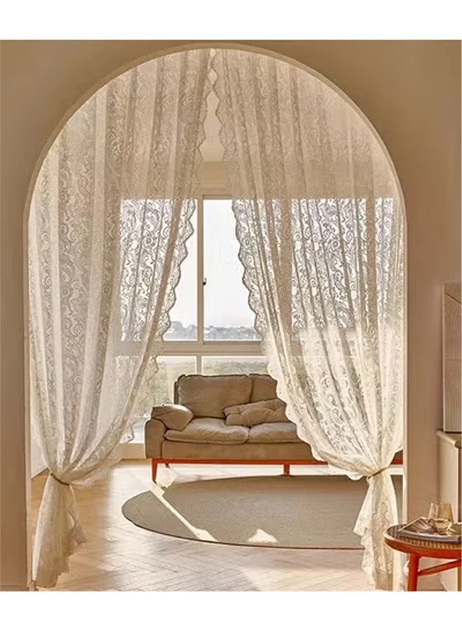 DUNISO Sheer Curtains Polyester Lace Gauze Drapes for Living Room and Bedroom (Beige, 132 x 213 cm, 2-Pack) takg1