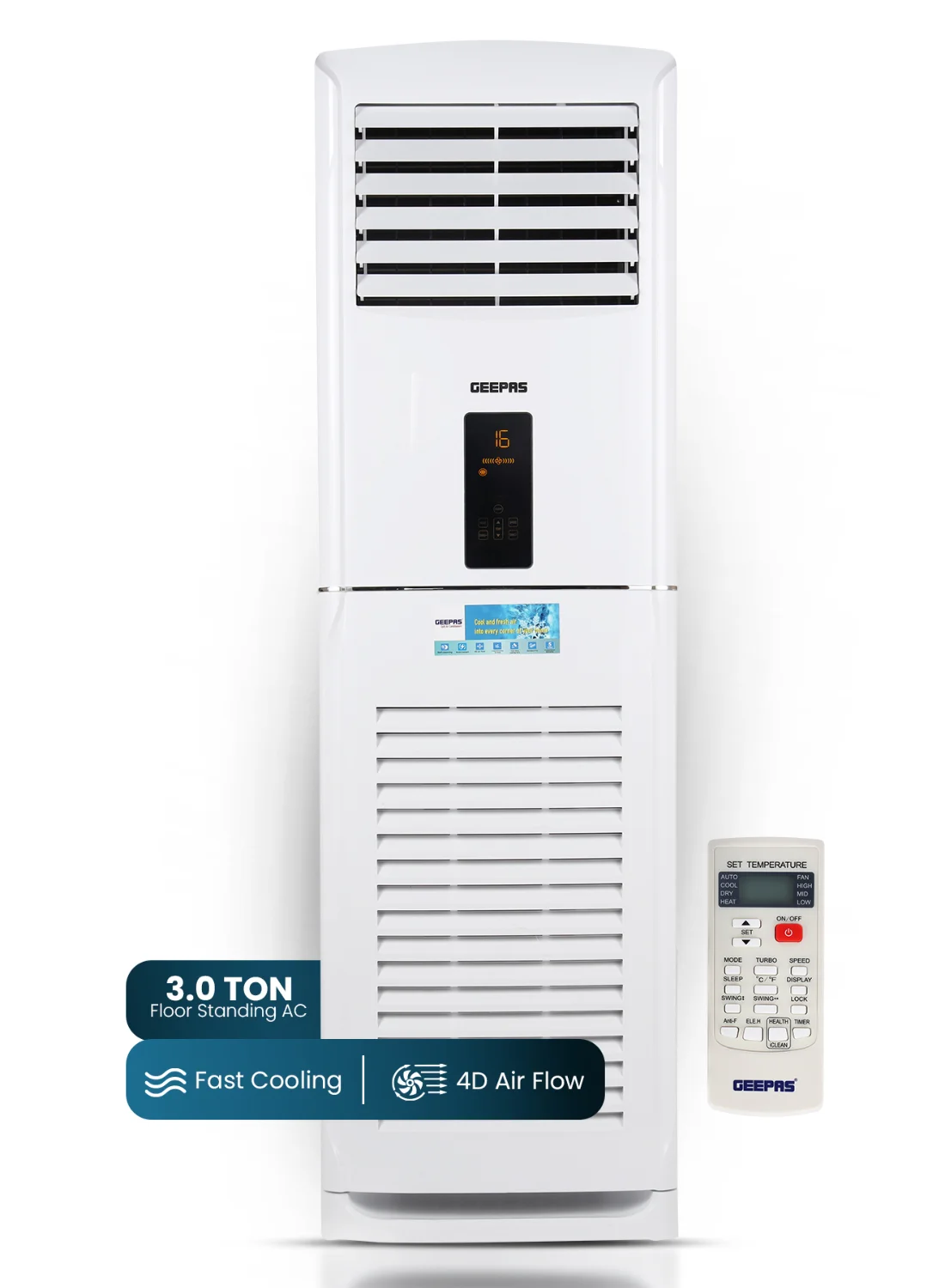 Geepas 3.0 Ton Floor Standing Air Conditioner High-Efficiency Cooling System with Self-Cleaning (White, 3.0 Ton) f4ffl