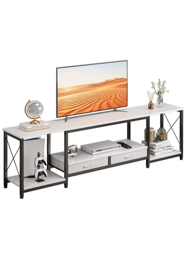 Stubborn TV Stand for 60-70 Inch Screens with Fabric Drawers and Open Storage Shelves (White, 175x40x50cm) xq2uh