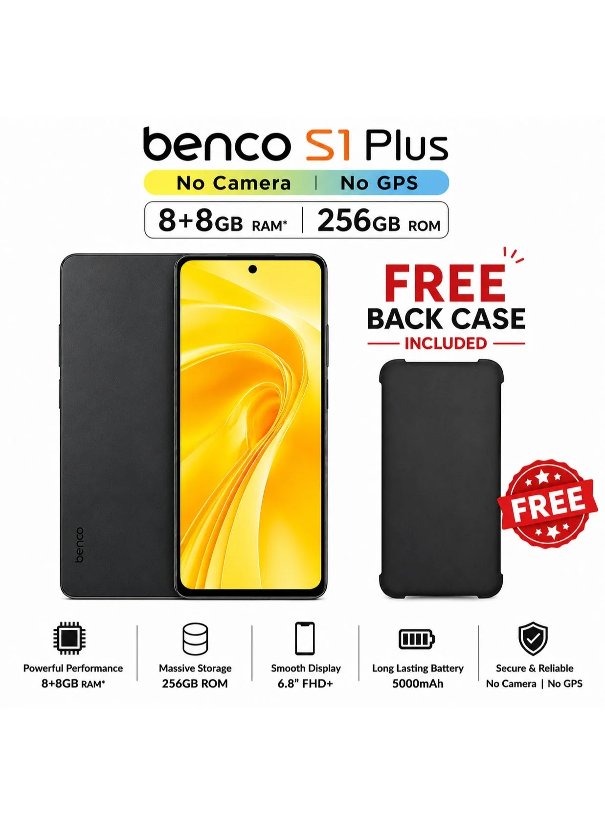 Benco S1 Plus Smartphone 8GB RAM 256GB Storage 6.8-inch Display (Dark Grey, 5000 mAh) j12f9