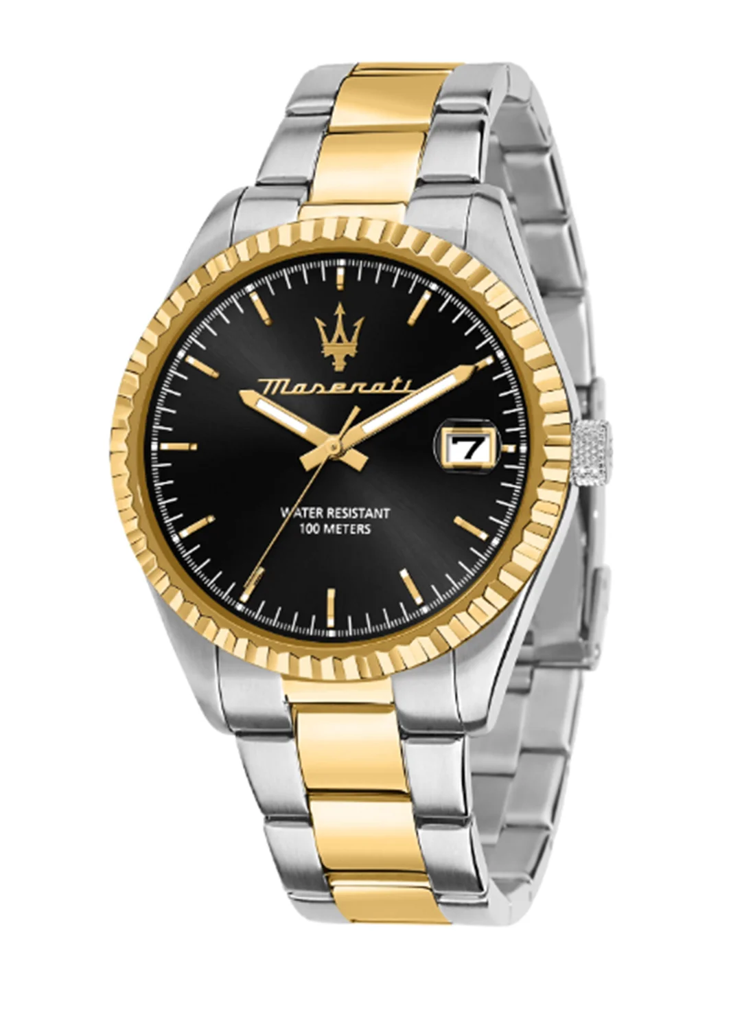 Maserati Men's Sunray Dial Gold Stainless Steel Watch (Black, 43 mm) 2poug