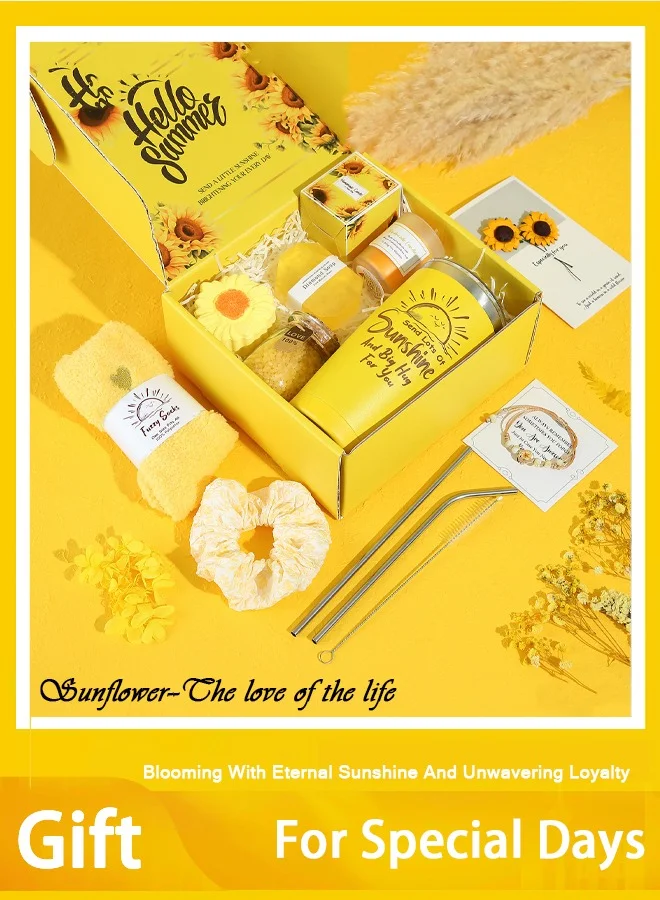 Arabest Sunflower Spa Gift Set for Women and Teens - Premium Bath Essentials with Jewelry and Socks (Yellow, 1 Set) 5j6o4