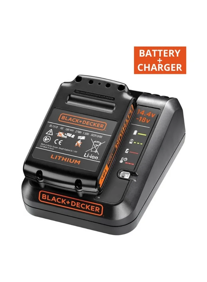 Premium Cordless Power Tool Battery Charger with 1.5Ah Lithium-Ion Battery (14.4V-18V, Black) fbft4
