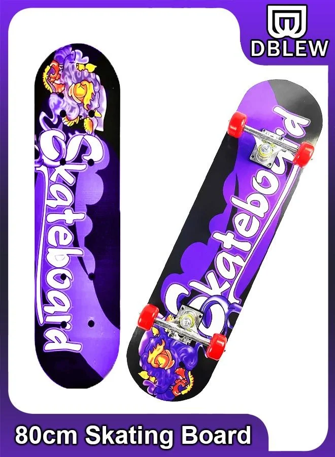 DBLEW Complete Standard Skateboard Canadian Maple Deck with PU Wheels (80x20cm) for Kids and Teens wc12z