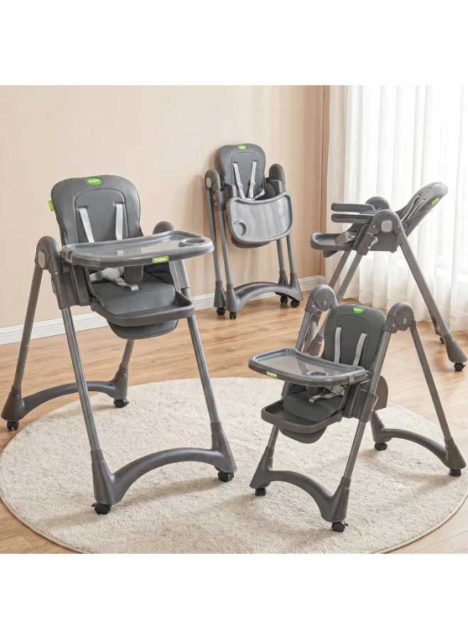 BAYBEE Premium Foldable 4-in-1 Baby High Chair with 6-Level Height Adjustment and 5-Point Safety Harness (Grey) jk8ib