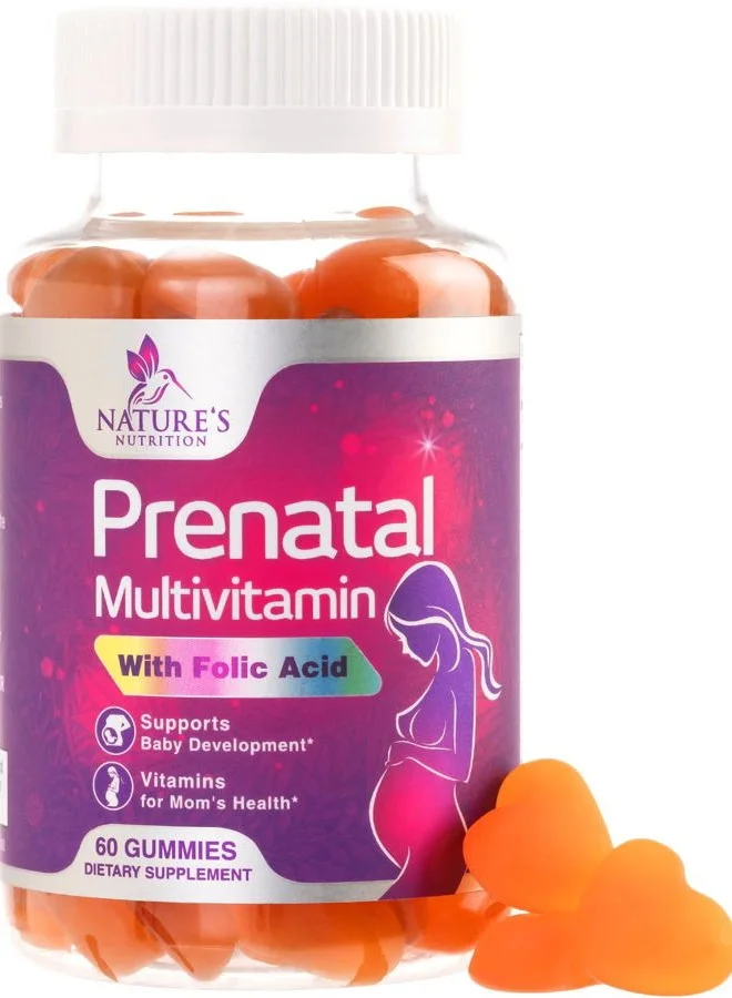Nature's Nutrition Prenatal Multivitamin Gummies with Folate and Omega 3 for Pregnancy Support (60 Gummies) ecjs4