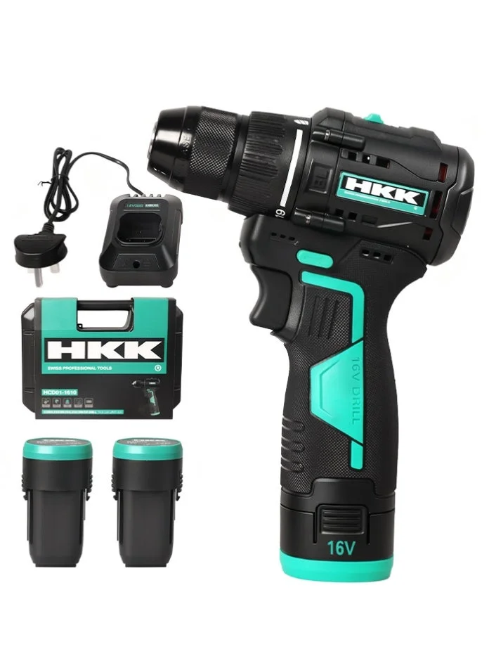 HKK 16V Cordless Drill Driver, High-Torque Power Tool with 2000mAh Battery, 19+1 Torque Settings, 2-Speed Control for Woodworking and Home Repair (10mm) u7zx8