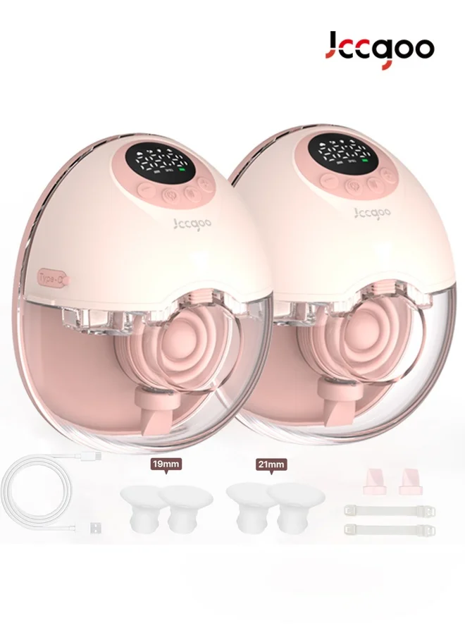 Jccgoo Wearable Electric Breast Pump Set, Hands-Free Milk Extraction System with LED Display, 4 Modes & 12 Levels (Pink, 2 Pack) dkw93