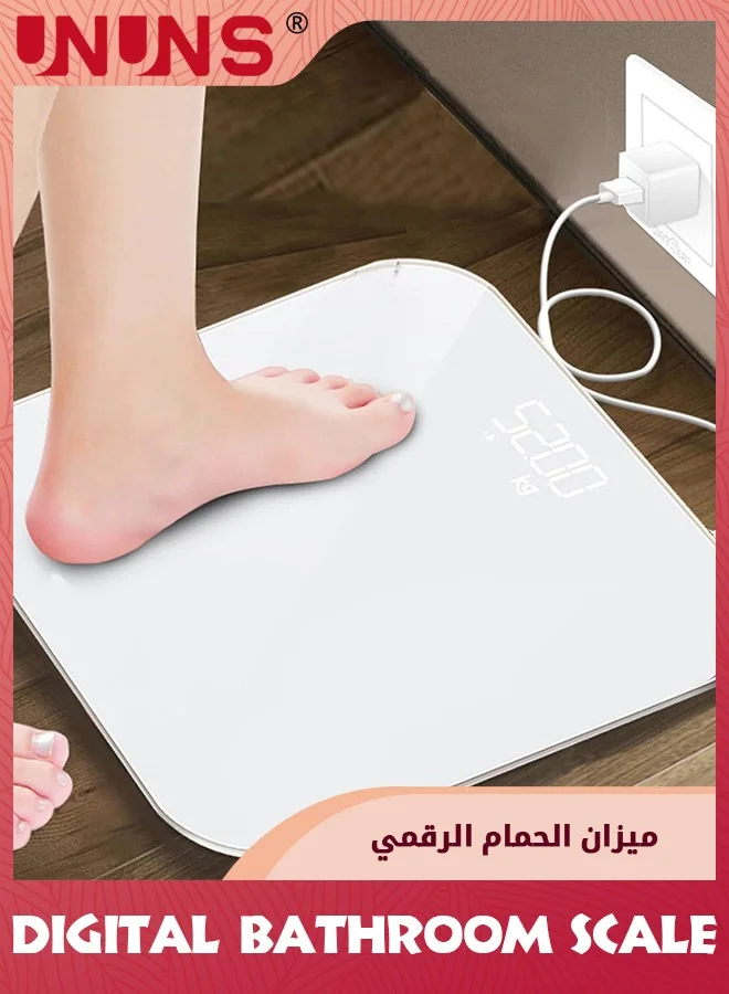 UNUNS Smart Digital Bathroom Scale with Invisible Backlit Display and USB Rechargeable Tempered Glass Surface (White, 180 kg) vmr9h