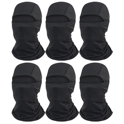 AILONSHAWN Full Face Balaclava Ski Mask Breathable Sun Protection Cover for Motorcycle and Outdoor Sports (Black, 6 Pack) x6y5v