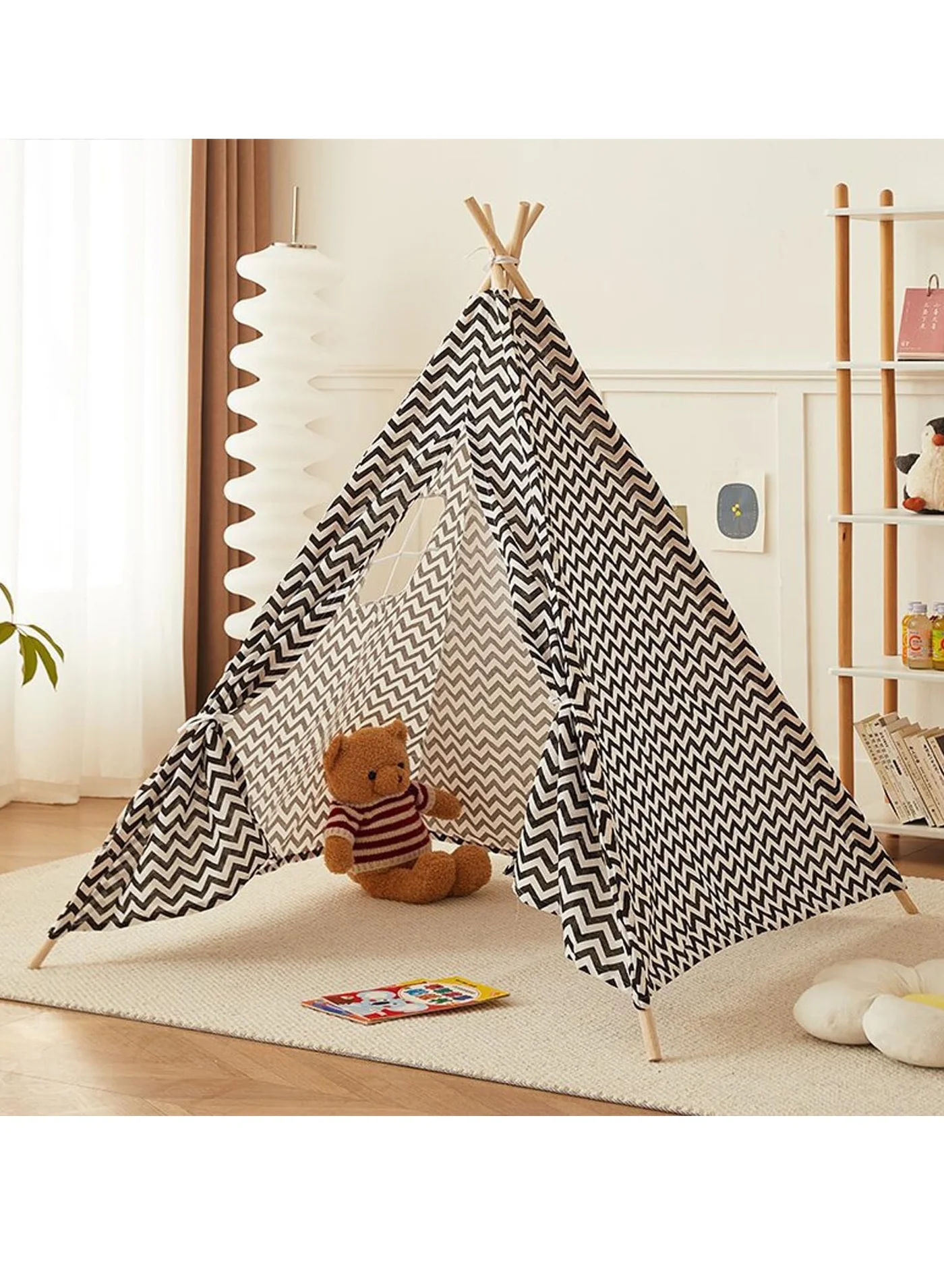 VUCATIN Kids Teepee Tent with Wooden Poles Natural Cotton Canvas Playhouse for Indoor Reading and Playtime (Black, 120 cm x 120 cm x 150 cm) ue43l