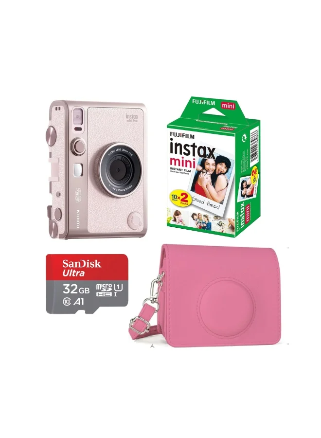 Hybrid Instant Camera Bundle with Protective Case, 20 Film Sheets, and 32GB Memory Card (Pink) 6jsme