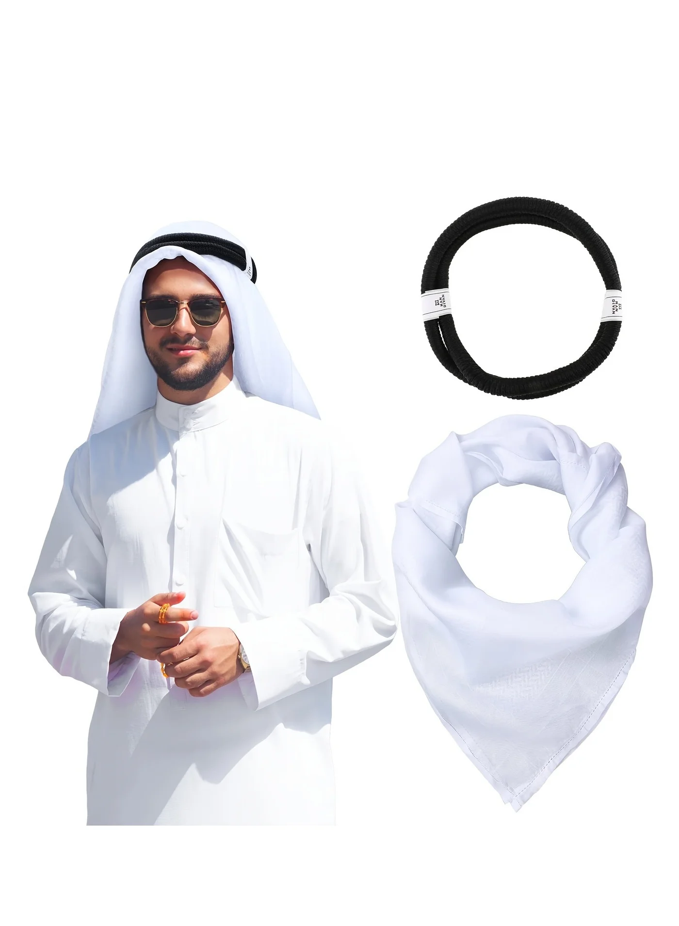 Lee Yon Men Arab Keffiyeh Shemagh Headscarf with Aqel Rope (White, 140 cm x 140 cm) p0md3
