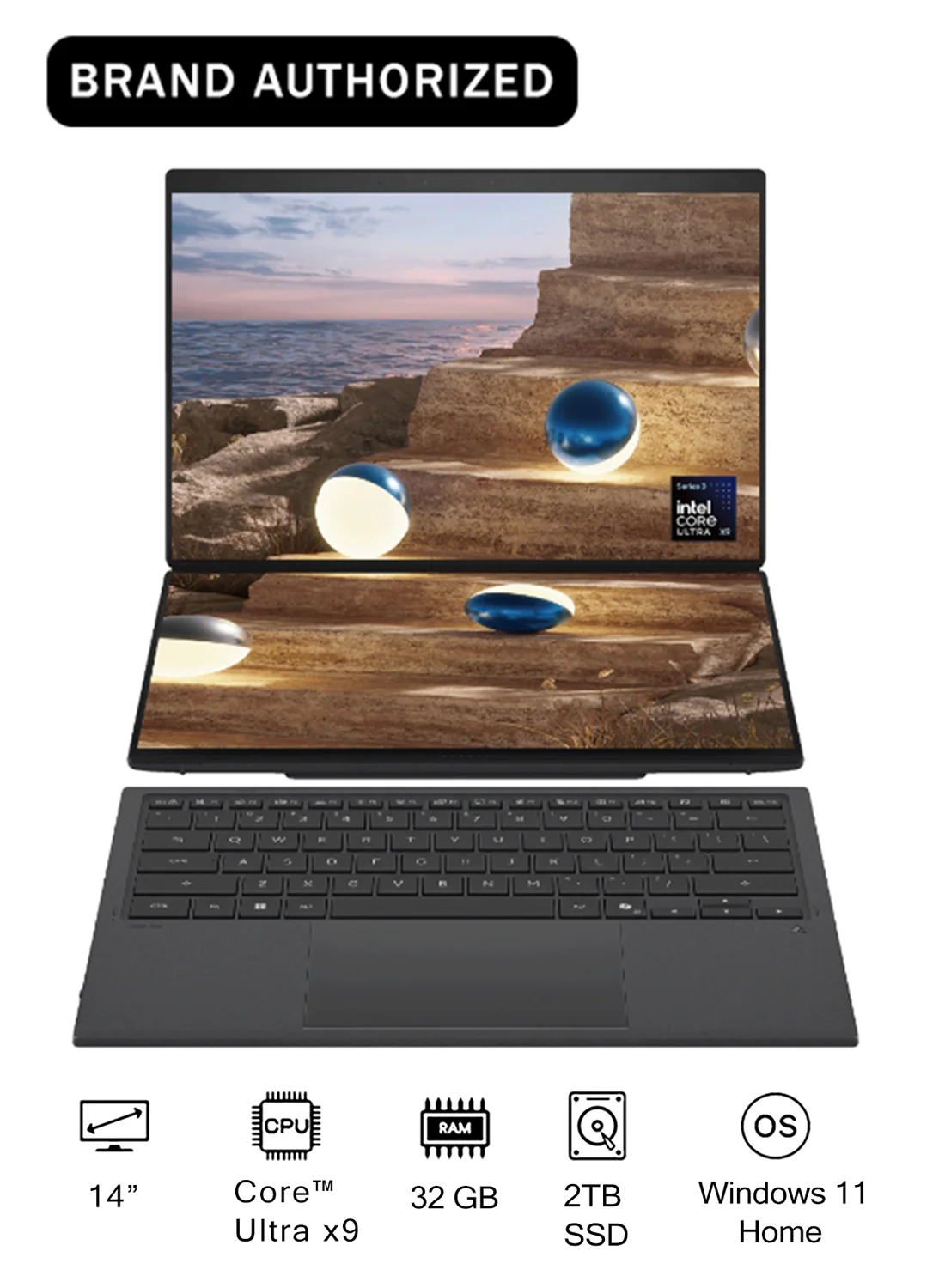 Premium Dual-Screen Laptop 14-Inch Display, 32GB RAM, 2TB SSD, High-Performance Processor, Windows 11 Home, English/Arabic Keyboard (Gray) k9e43