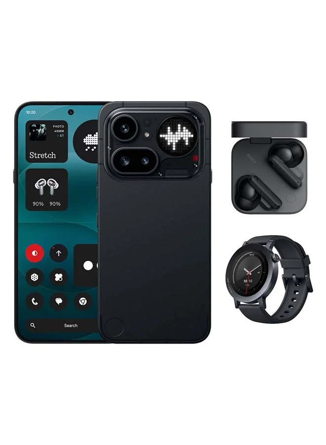 Premium 5G Smartphone Bundle 12GB RAM 256GB Storage with Wireless Earbuds and Smartwatch (Black, 6.83-inch Screen) sm0wj
