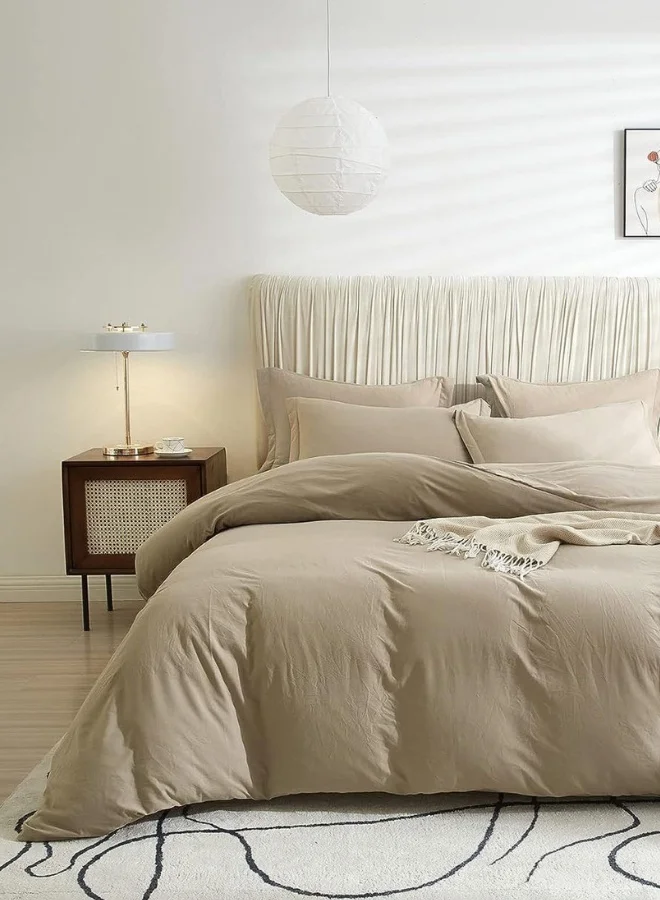 LUNA Home 6-Piece King Size Duvet Cover Set, Premium Breathable Cotton Bedding (Beige, King) ufct7