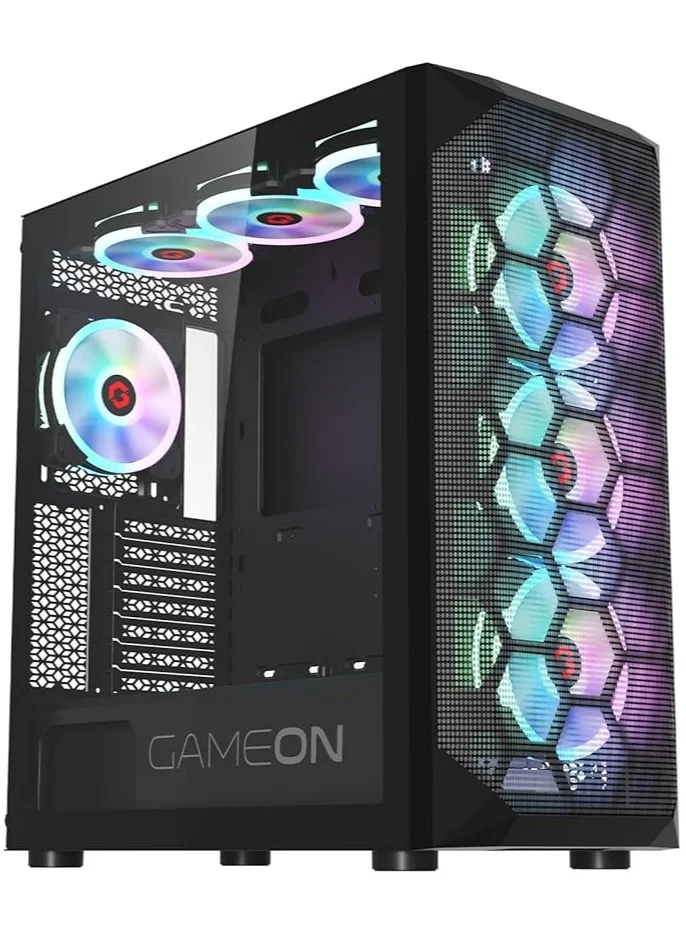 GAMEON Emperor Midnight Series Mid Tower PC Gaming Case with 7 Pre-installed ARGB PWM Fans and Dust Filters (Black) ihsw8