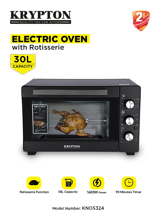 KRYPTON Electric Oven with Rotisserie and Grill Function (30 L, 1600 W, Black) gy9a0