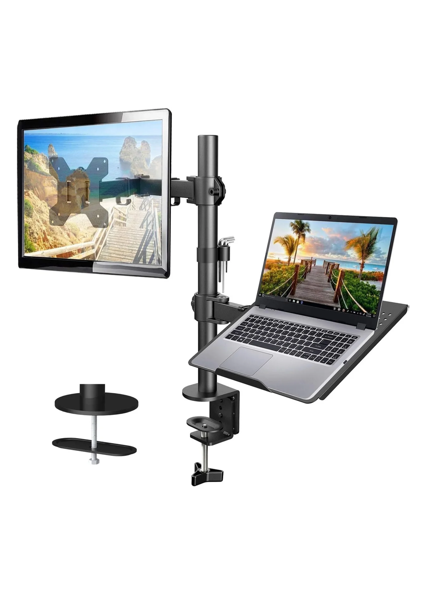 XICEN Single Monitor and Laptop Desk Mount Stand, Fully Adjustable Arm for 13-27 inch Screens and 17 inch Notebooks (Premium Steel) 1v1pj