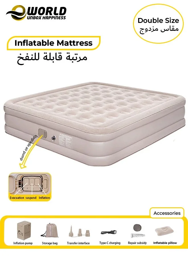 Premium Portable Inflatable Air Mattress with Built-in Electric Pump, Water-Resistant Sleeping Pad for Home and Camping (Double Size, 203 x 152 x 40 cm) lasbd