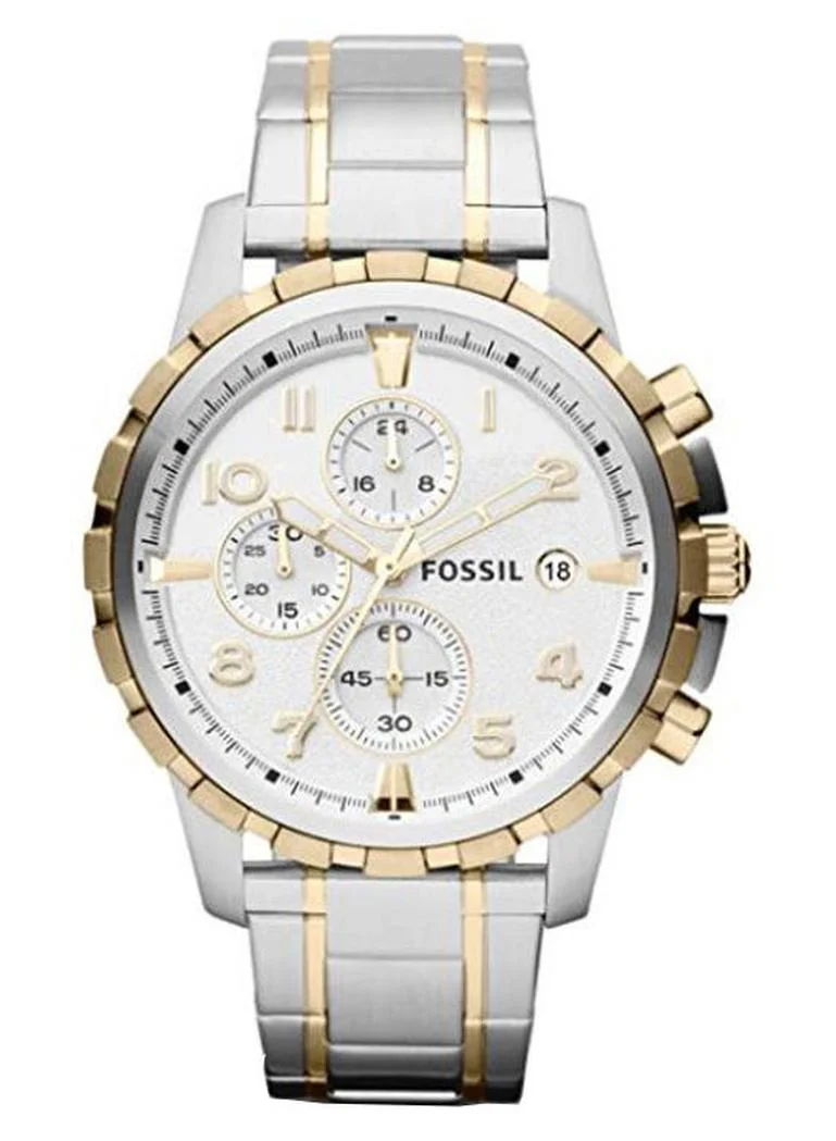 Premium Men Chronograph Watch Stainless Steel Two-Tone Analog Timepiece (Silver/Gold, 45 mm) 5bjnx