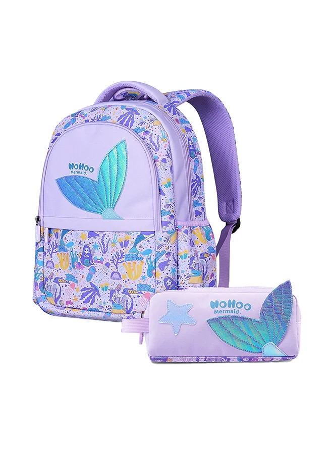Nohoo Kids School Backpack with Pencil Case Set Mermaid Design (Purple, 16 Inch) g1v8t
