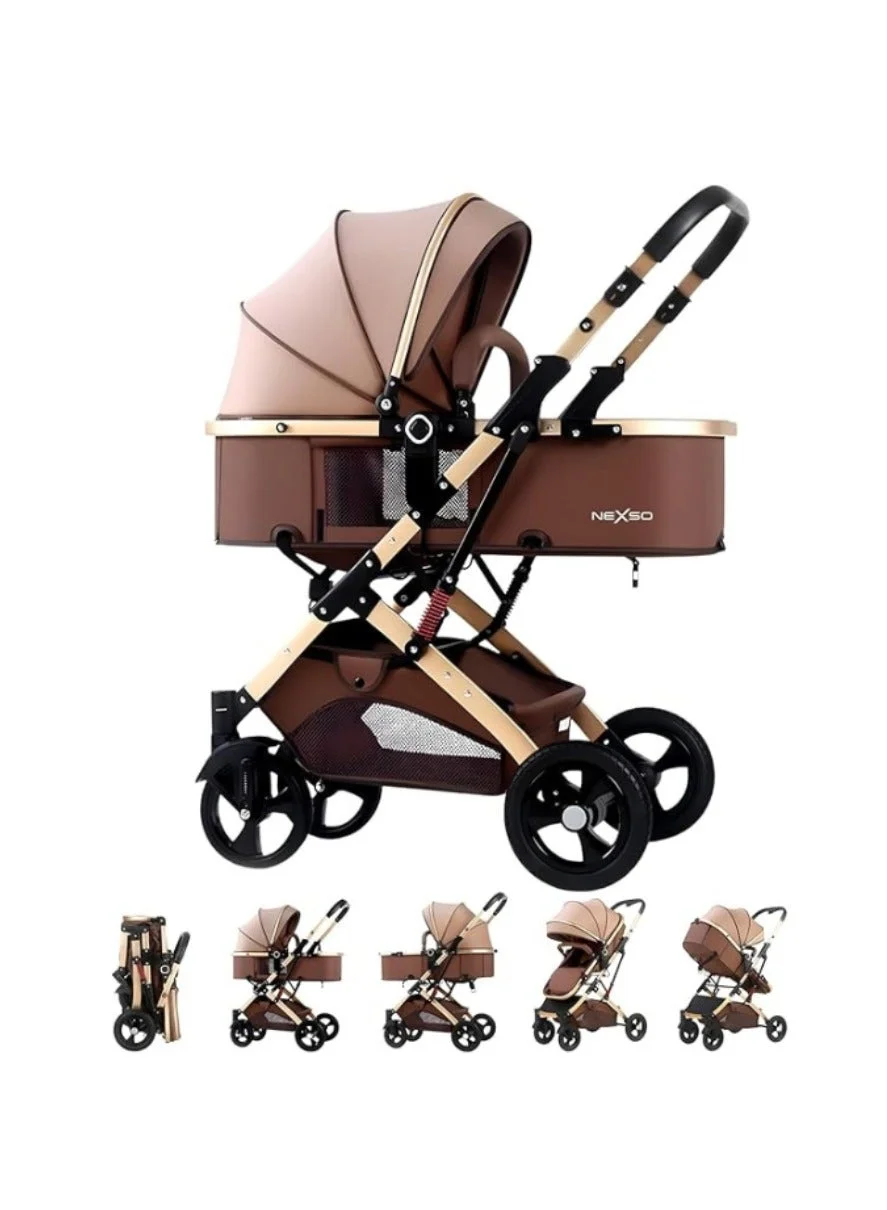Nexso 2-in-1 Convertible Baby Stroller with Reversible Seat and UV Canopy (Brown) ip4ii