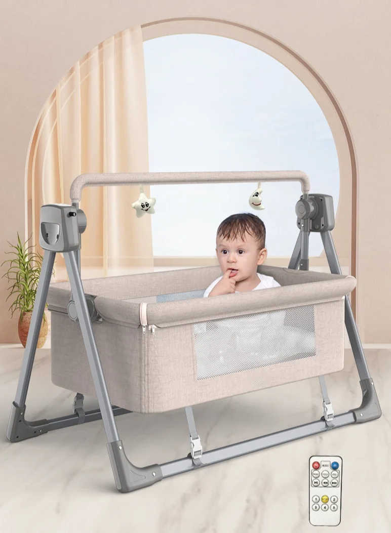 XiuWoo 3-in-1 Automatic Electric Baby Swing Cradle and Bedside Crib with Bluetooth Music and 5 Adjustable Speeds (Grey, 1 Unit) qylxi