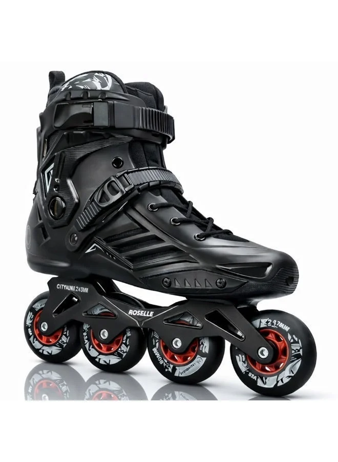 ROSELLE Professional Inline Skate Shoes Alloy Frame High-Speed Performance for Adults (Black, 42 EU) opze6