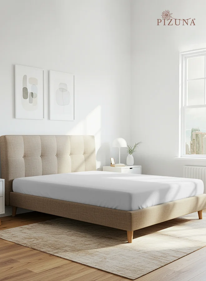 Pizuna Premium Combed Cotton Fitted Sheet 400 Thread Count Sateen Weave (White, 160x200 cm) nrz23