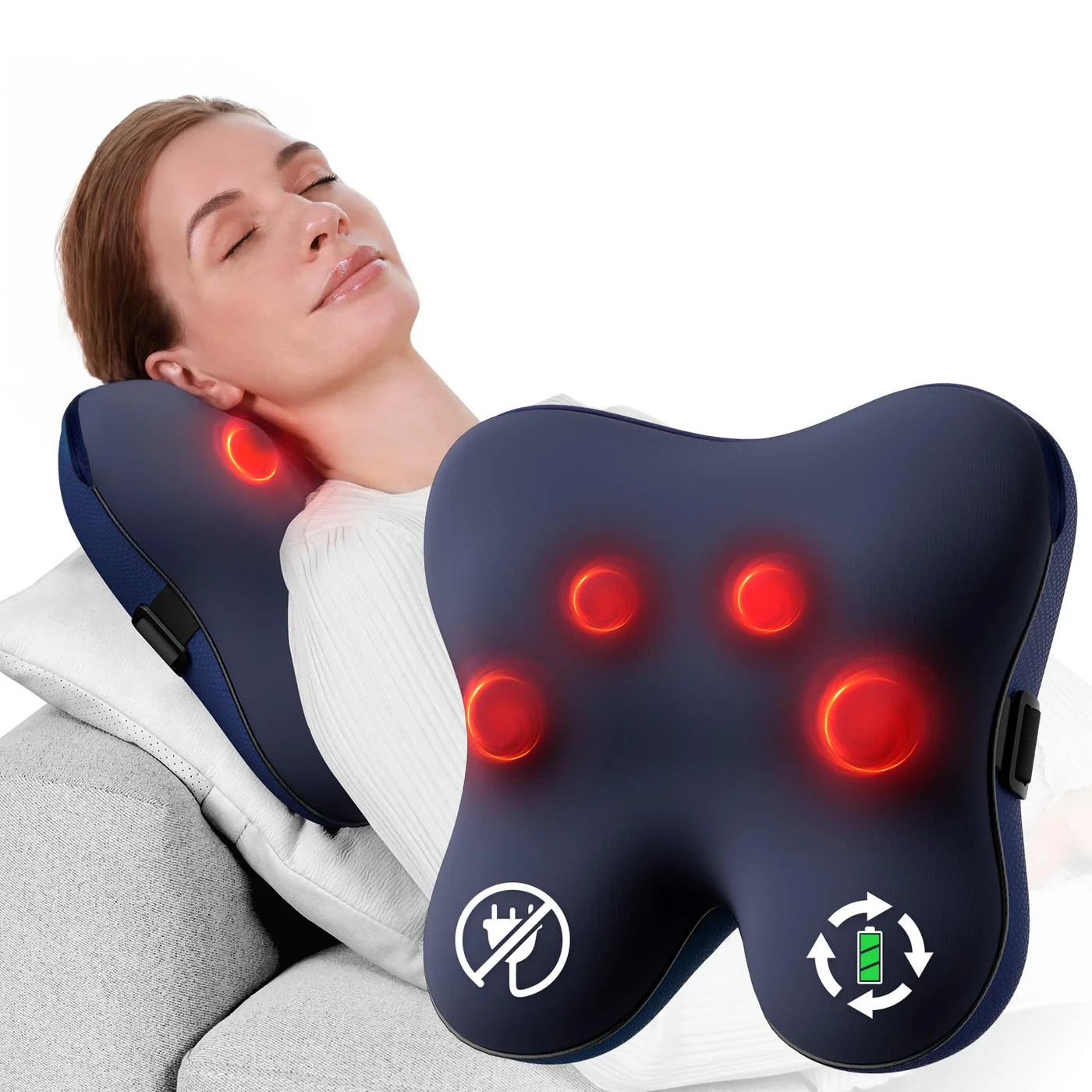 Premium Cordless Back and Neck Massager with Heat 3D Deep Tissue Kneading Pillow for Muscle Relaxation (Grey, 1 Unit) 5ca1d