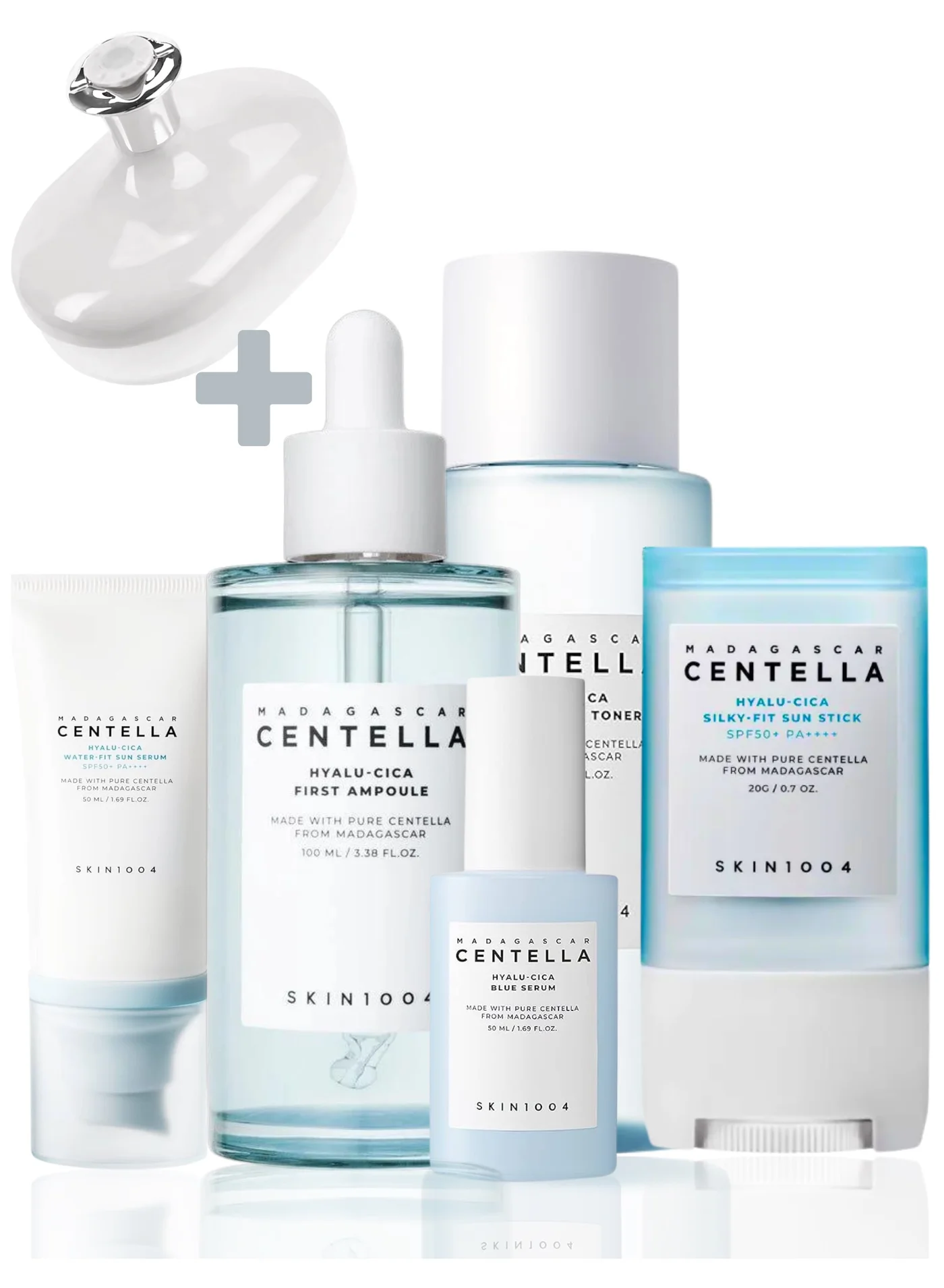 SKIN1004 Centella Hyalu-Cica Skincare Set with Sun Stick, Toner, Ampoule, Serum and Face Scrubber (12g, 210mL, 100mL, 50mL) v41nf