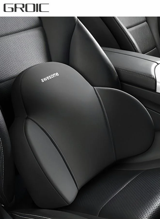 GROIC Lumbar Support Pillow for Car, Ergonomic Memory Foam Back Cushion for Automotive Interior (Black, 40 x 35 x 10 cm) bhvtj