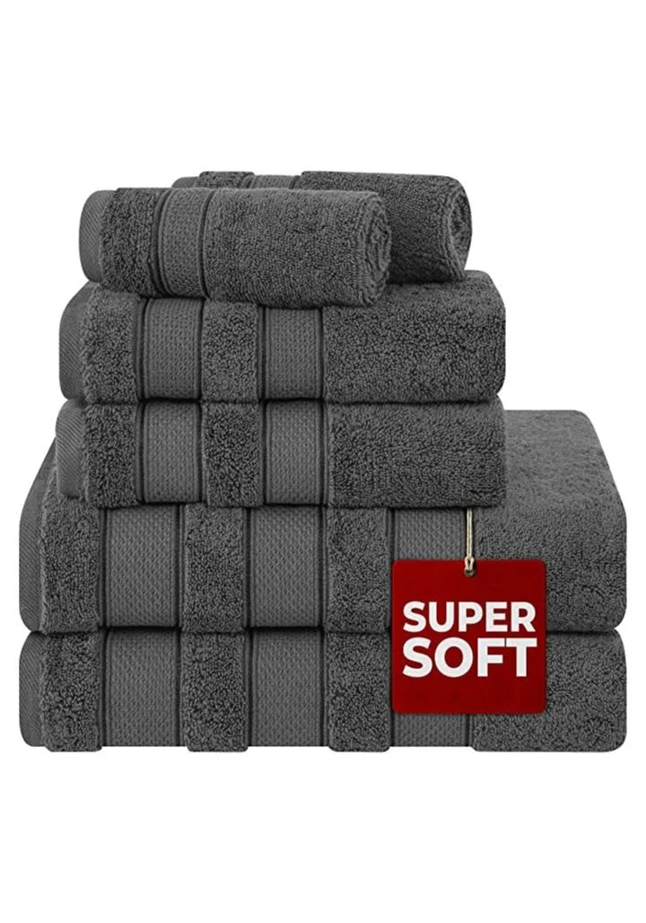 Safi Plus 6-Piece Turkish Cotton Towel Set Premium Absorbent Bathroom Essentials (Grey, 6-Piece) ibyjt