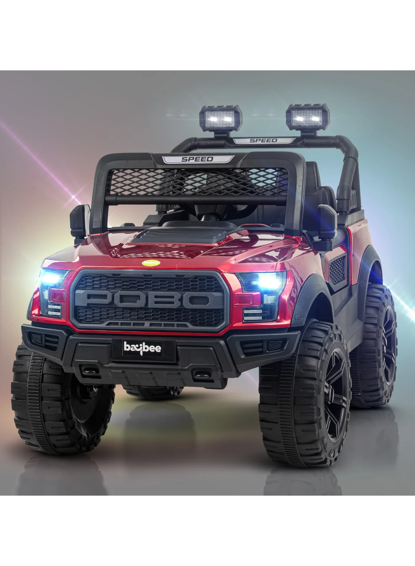 BAYBEE Electric Ride-On Jeep for Kids with LED Lights and Music System (Red, 12V Rechargeable) ojju0