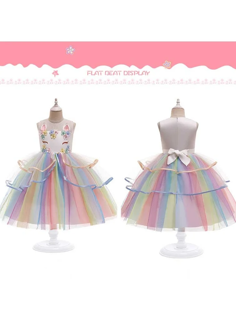 Loquat Unicorn Princess Costume Tulle Fancy Dress Up Outfit for Birthday Party and Dance Performance (Multi-Color, 120 cm) 5carl