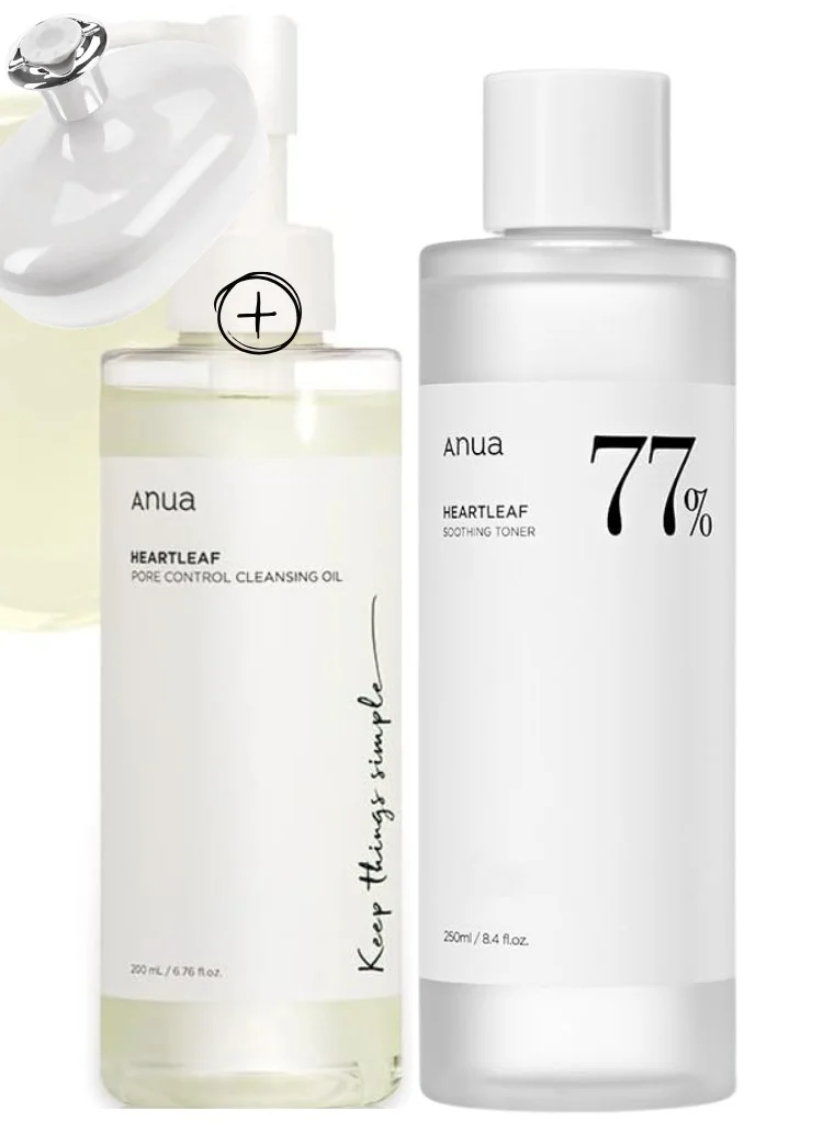 Anua Heartleaf Pore Control Cleansing Oil and 77 Soothing Toner Set for Balanced Skin (Clear, 450mL) oetxe