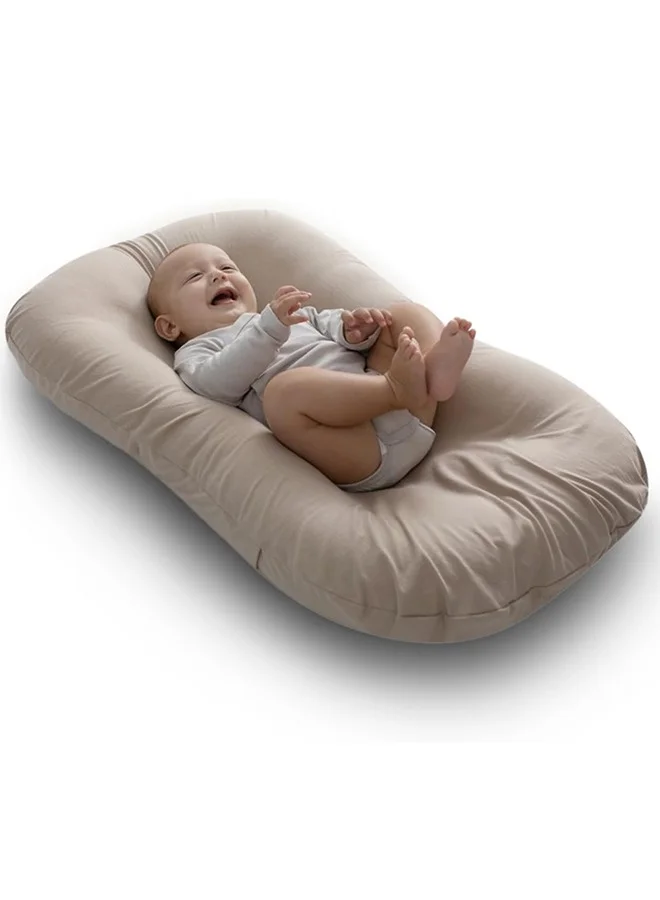 VUCATIN Baby Nest Lounger Cover Premium Cotton Muslin Breathable Portable Sleeper for Newborns (Light Brown, 0-12 Months) vouk3